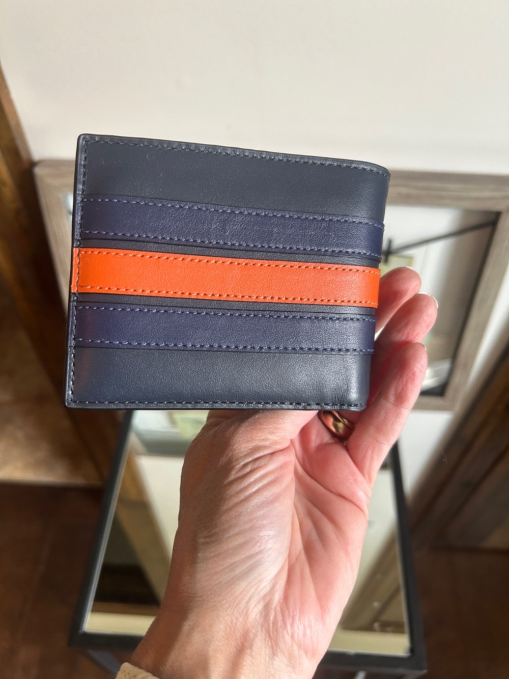 Coach Navy and Orange Leather Bifold Card Wallet - Picture 6 of 11